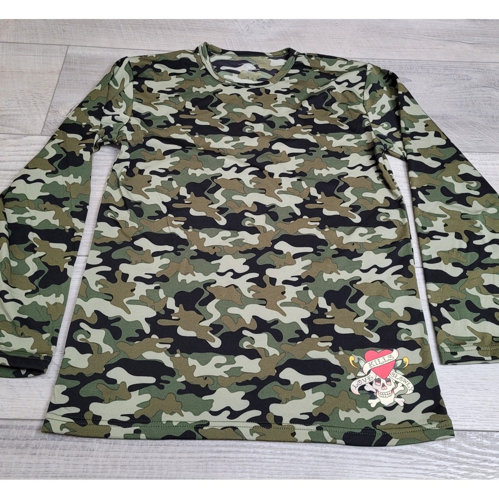 Ed Hardy Camo Shirt Womens M Urban Camo Skull & Bones Love Kills Y2K Tattoo-Core